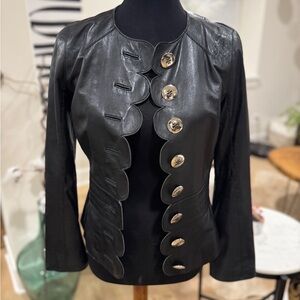 Tory Burch Chic Black Leather Jacket with Statement Buttons